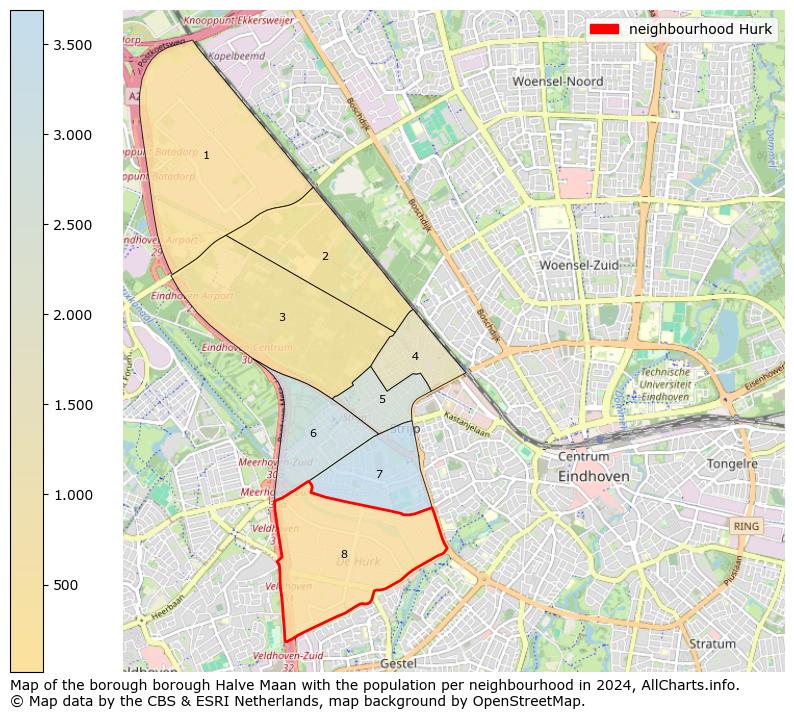 Image of the neighbourhood Hurk at the map. This image is used as introduction to this page. This page shows a lot of information about the population in the neighbourhood Hurk (such as the distribution by age groups of the residents, the composition of households, whether inhabitants are natives or Dutch with an immigration background, data about the houses (numbers, types, price development, use, type of property, ...) and more (car ownership, energy consumption, ...) based on open data from the Dutch Central Bureau of Statistics and various other sources!