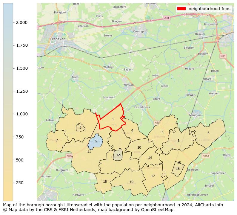 Image of the neighbourhood Iens at the map. This image is used as introduction to this page. This page shows a lot of information about the population in the neighbourhood Iens (such as the distribution by age groups of the residents, the composition of households, whether inhabitants are natives or Dutch with an immigration background, data about the houses (numbers, types, price development, use, type of property, ...) and more (car ownership, energy consumption, ...) based on open data from the Dutch Central Bureau of Statistics and various other sources!