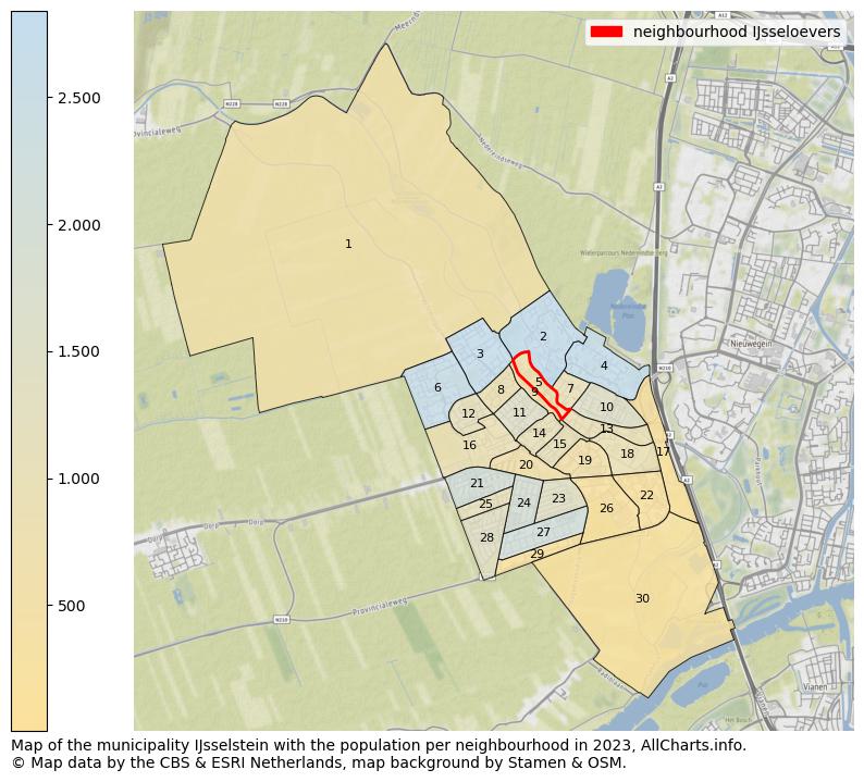 Map of the municipality IJsselstein with the population per neighbourhood in 2023. This page shows a lot of information about residents (such as the distribution by age groups, family composition, gender, native or Dutch with an immigration background, ...), homes (numbers, types, price development, use, type of property, ...) and more (car ownership, energy consumption, ...) based on open data from the Dutch Central Bureau of Statistics and various other sources!