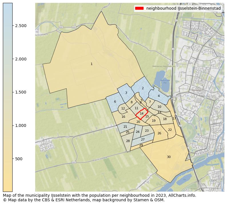 Map of the municipality IJsselstein with the population per neighbourhood in 2023. This page shows a lot of information about residents (such as the distribution by age groups, family composition, gender, native or Dutch with an immigration background, ...), homes (numbers, types, price development, use, type of property, ...) and more (car ownership, energy consumption, ...) based on open data from the Dutch Central Bureau of Statistics and various other sources!