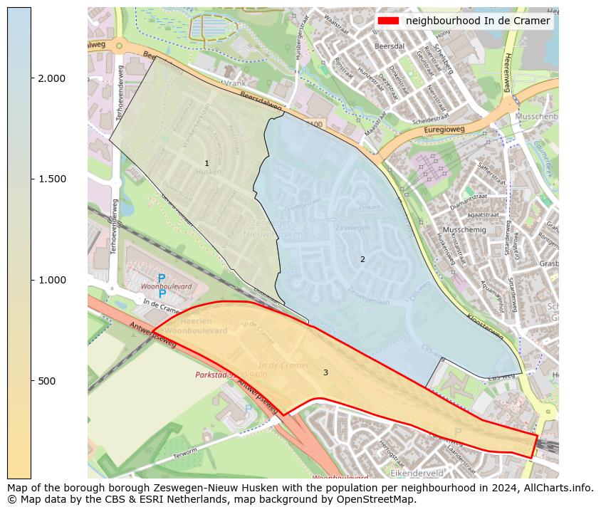 Image of the neighbourhood In de Cramer at the map. This image is used as introduction to this page. This page shows a lot of information about the population in the neighbourhood In de Cramer (such as the distribution by age groups of the residents, the composition of households, whether inhabitants are natives or Dutch with an immigration background, data about the houses (numbers, types, price development, use, type of property, ...) and more (car ownership, energy consumption, ...) based on open data from the Dutch Central Bureau of Statistics and various other sources!