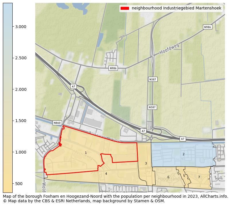 Map of the borough Foxham en Hoogezand-Noord with the population per neighbourhood in 2023. This page shows a lot of information about residents (such as the distribution by age groups, family composition, gender, native or Dutch with an immigration background, ...), homes (numbers, types, price development, use, type of property, ...) and more (car ownership, energy consumption, ...) based on open data from the Dutch Central Bureau of Statistics and various other sources!