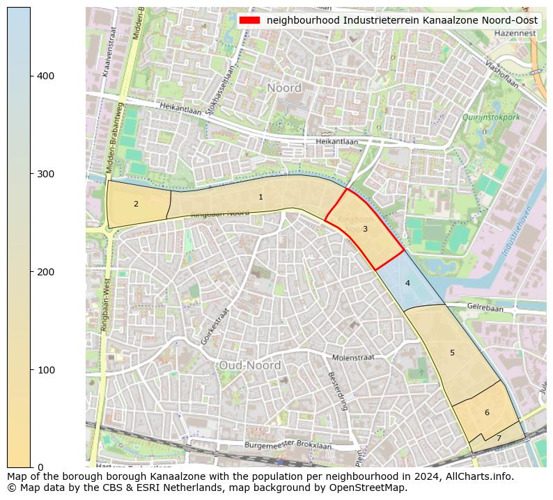 Image of the neighbourhood Industrieterrein Kanaalzone Noord-Oost at the map. This image is used as introduction to this page. This page shows a lot of information about the population in the neighbourhood Industrieterrein Kanaalzone Noord-Oost (such as the distribution by age groups of the residents, the composition of households, whether inhabitants are natives or Dutch with an immigration background, data about the houses (numbers, types, price development, use, type of property, ...) and more (car ownership, energy consumption, ...) based on open data from the Dutch Central Bureau of Statistics and various other sources!