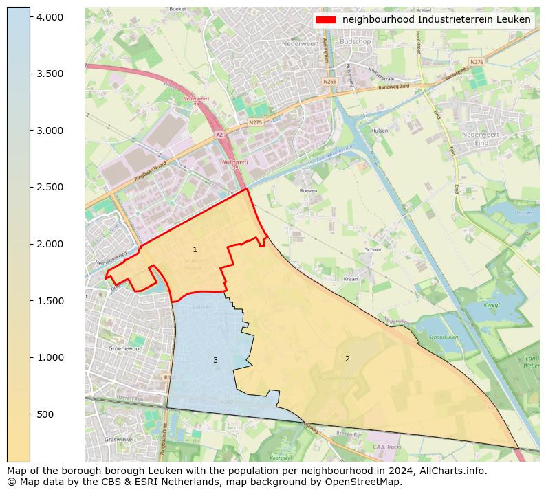 Image of the neighbourhood Industrieterrein Leuken at the map. This image is used as introduction to this page. This page shows a lot of information about the population in the neighbourhood Industrieterrein Leuken (such as the distribution by age groups of the residents, the composition of households, whether inhabitants are natives or Dutch with an immigration background, data about the houses (numbers, types, price development, use, type of property, ...) and more (car ownership, energy consumption, ...) based on open data from the Dutch Central Bureau of Statistics and various other sources!