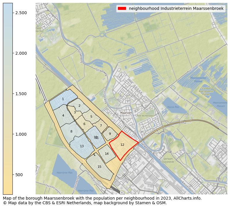 Map of the borough Maarssenbroek with the population per neighbourhood in 2023. This page shows a lot of information about residents (such as the distribution by age groups, family composition, gender, native or Dutch with an immigration background, ...), homes (numbers, types, price development, use, type of property, ...) and more (car ownership, energy consumption, ...) based on open data from the Dutch Central Bureau of Statistics and various other sources!