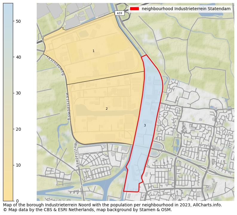 Map of the borough Industrieterrein Noord with the population per neighbourhood in 2023. This page shows a lot of information about residents (such as the distribution by age groups, family composition, gender, native or Dutch with an immigration background, ...), homes (numbers, types, price development, use, type of property, ...) and more (car ownership, energy consumption, ...) based on open data from the Dutch Central Bureau of Statistics and various other sources!