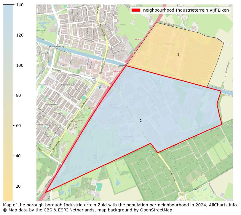 Image of the neighbourhood Industrieterrein Vijf Eiken at the map. This image is used as introduction to this page. This page shows a lot of information about the population in the neighbourhood Industrieterrein Vijf Eiken (such as the distribution by age groups of the residents, the composition of households, whether inhabitants are natives or Dutch with an immigration background, data about the houses (numbers, types, price development, use, type of property, ...) and more (car ownership, energy consumption, ...) based on open data from the Dutch Central Bureau of Statistics and various other sources!