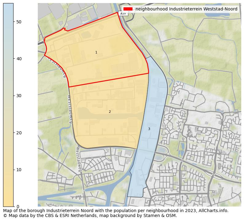 Map of the borough Industrieterrein Noord with the population per neighbourhood in 2023. This page shows a lot of information about residents (such as the distribution by age groups, family composition, gender, native or Dutch with an immigration background, ...), homes (numbers, types, price development, use, type of property, ...) and more (car ownership, energy consumption, ...) based on open data from the Dutch Central Bureau of Statistics and various other sources!