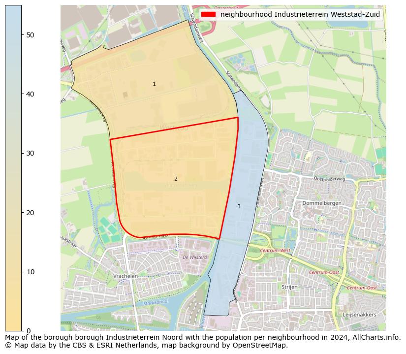 Image of the neighbourhood Industrieterrein Weststad-Zuid at the map. This image is used as introduction to this page. This page shows a lot of information about the population in the neighbourhood Industrieterrein Weststad-Zuid (such as the distribution by age groups of the residents, the composition of households, whether inhabitants are natives or Dutch with an immigration background, data about the houses (numbers, types, price development, use, type of property, ...) and more (car ownership, energy consumption, ...) based on open data from the Dutch Central Bureau of Statistics and various other sources!