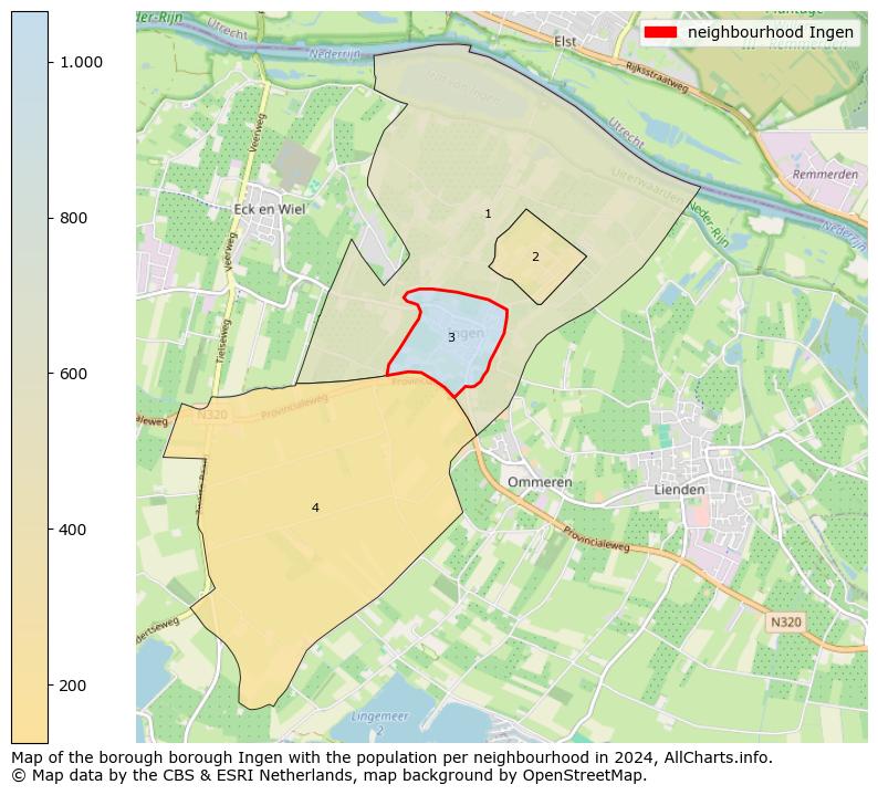 Image of the neighbourhood Ingen at the map. This image is used as introduction to this page. This page shows a lot of information about the population in the neighbourhood Ingen (such as the distribution by age groups of the residents, the composition of households, whether inhabitants are natives or Dutch with an immigration background, data about the houses (numbers, types, price development, use, type of property, ...) and more (car ownership, energy consumption, ...) based on open data from the Dutch Central Bureau of Statistics and various other sources!