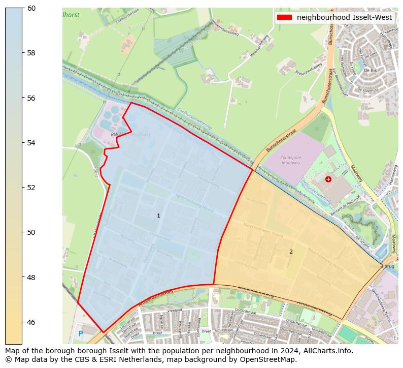 Image of the neighbourhood Isselt-West at the map. This image is used as introduction to this page. This page shows a lot of information about the population in the neighbourhood Isselt-West (such as the distribution by age groups of the residents, the composition of households, whether inhabitants are natives or Dutch with an immigration background, data about the houses (numbers, types, price development, use, type of property, ...) and more (car ownership, energy consumption, ...) based on open data from the Dutch Central Bureau of Statistics and various other sources!