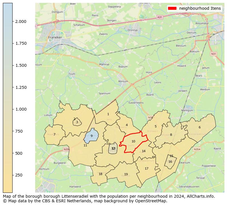 Image of the neighbourhood Itens at the map. This image is used as introduction to this page. This page shows a lot of information about the population in the neighbourhood Itens (such as the distribution by age groups of the residents, the composition of households, whether inhabitants are natives or Dutch with an immigration background, data about the houses (numbers, types, price development, use, type of property, ...) and more (car ownership, energy consumption, ...) based on open data from the Dutch Central Bureau of Statistics and various other sources!