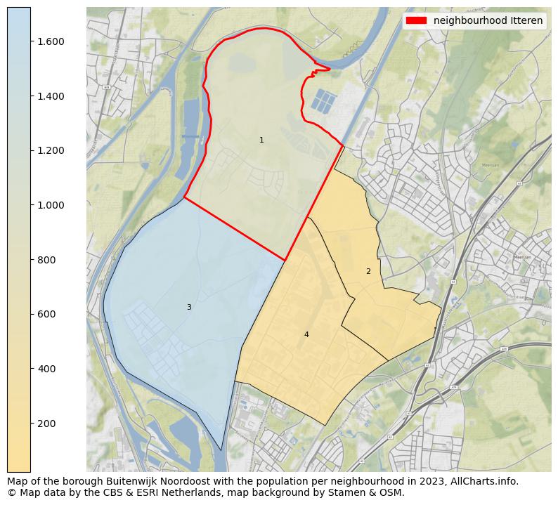 Map of the borough Buitenwijk Noordoost with the population per neighbourhood in 2023. This page shows a lot of information about residents (such as the distribution by age groups, family composition, gender, native or Dutch with an immigration background, ...), homes (numbers, types, price development, use, type of property, ...) and more (car ownership, energy consumption, ...) based on open data from the Dutch Central Bureau of Statistics and various other sources!