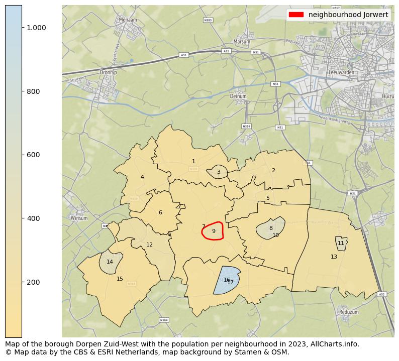 Map of the borough Dorpen Zuid-West with the population per neighbourhood in 2023. This page shows a lot of information about residents (such as the distribution by age groups, family composition, gender, native or Dutch with an immigration background, ...), homes (numbers, types, price development, use, type of property, ...) and more (car ownership, energy consumption, ...) based on open data from the Dutch Central Bureau of Statistics and various other sources!