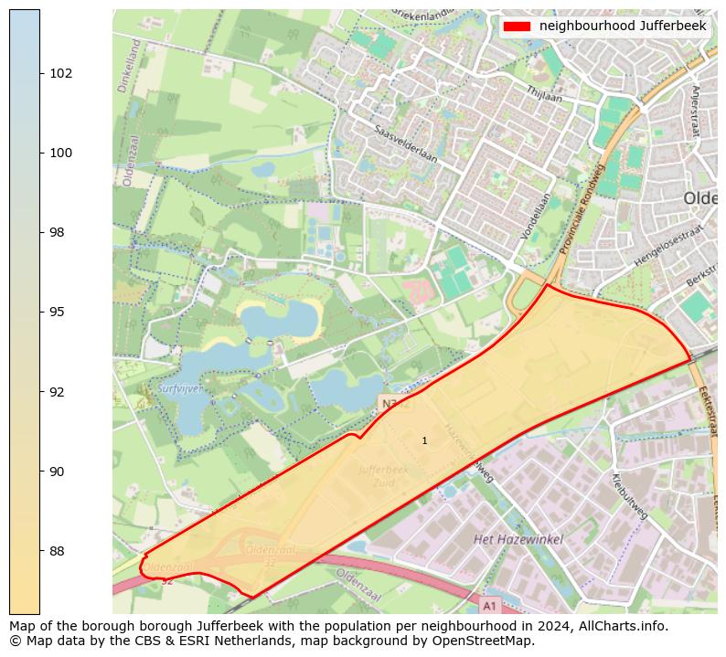 Image of the neighbourhood Jufferbeek at the map. This image is used as introduction to this page. This page shows a lot of information about the population in the neighbourhood Jufferbeek (such as the distribution by age groups of the residents, the composition of households, whether inhabitants are natives or Dutch with an immigration background, data about the houses (numbers, types, price development, use, type of property, ...) and more (car ownership, energy consumption, ...) based on open data from the Dutch Central Bureau of Statistics and various other sources!