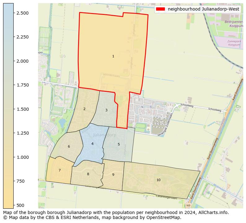 Image of the neighbourhood Julianadorp-West at the map. This image is used as introduction to this page. This page shows a lot of information about the population in the neighbourhood Julianadorp-West (such as the distribution by age groups of the residents, the composition of households, whether inhabitants are natives or Dutch with an immigration background, data about the houses (numbers, types, price development, use, type of property, ...) and more (car ownership, energy consumption, ...) based on open data from the Dutch Central Bureau of Statistics and various other sources!