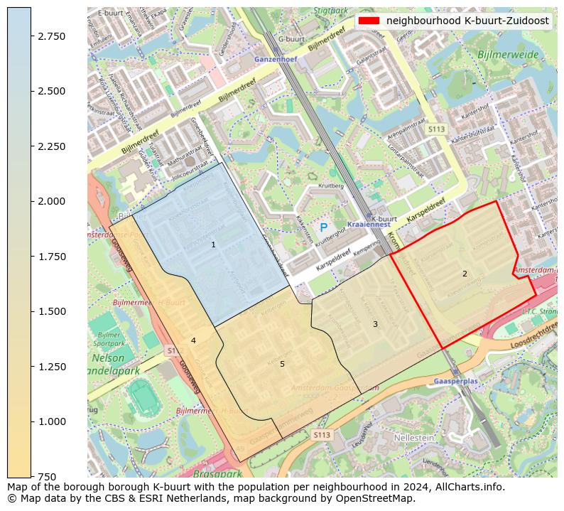 Image of the neighbourhood K-buurt-Zuidoost at the map. This image is used as introduction to this page. This page shows a lot of information about the population in the neighbourhood K-buurt-Zuidoost (such as the distribution by age groups of the residents, the composition of households, whether inhabitants are natives or Dutch with an immigration background, data about the houses (numbers, types, price development, use, type of property, ...) and more (car ownership, energy consumption, ...) based on open data from the Dutch Central Bureau of Statistics and various other sources!