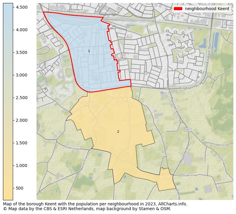 Map of the borough Keent with the population per neighbourhood in 2022. This page shows a lot of information about residents (such as the distribution by age groups, family composition, gender, native or Dutch with an immigration background, ...), homes (numbers, types, price development, use, type of property, ...) and more (car ownership, energy consumption, ...) based on open data from the Dutch Central Bureau of Statistics and various other sources!