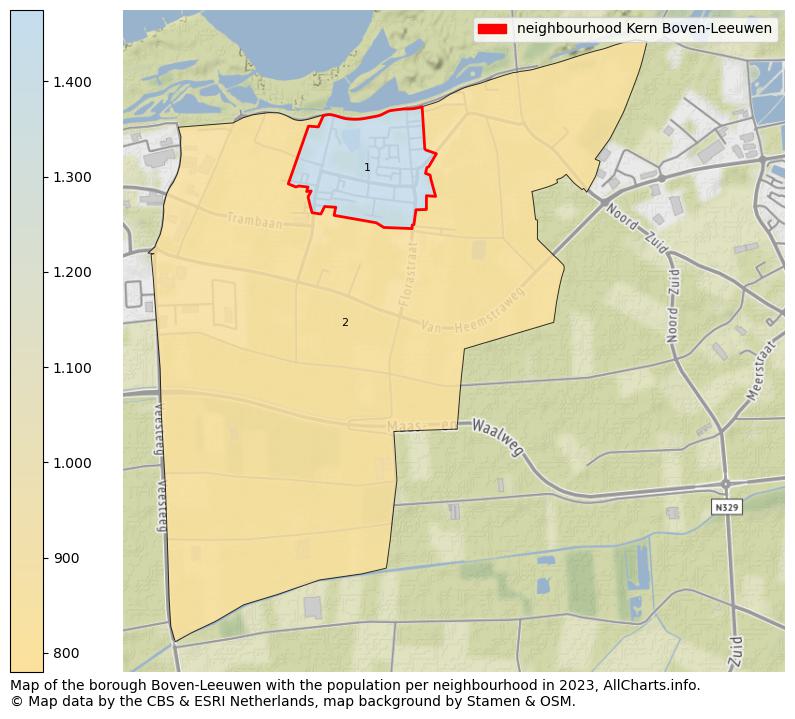 Map of the borough Boven-Leeuwen with the population per neighbourhood in 2023. This page shows a lot of information about residents (such as the distribution by age groups, family composition, gender, native or Dutch with an immigration background, ...), homes (numbers, types, price development, use, type of property, ...) and more (car ownership, energy consumption, ...) based on open data from the Dutch Central Bureau of Statistics and various other sources!