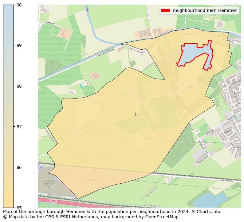 Image of the neighbourhood Kern Hemmen at the map. This image is used as introduction to this page. This page shows a lot of information about the population in the neighbourhood Kern Hemmen (such as the distribution by age groups of the residents, the composition of households, whether inhabitants are natives or Dutch with an immigration background, data about the houses (numbers, types, price development, use, type of property, ...) and more (car ownership, energy consumption, ...) based on open data from the Dutch Central Bureau of Statistics and various other sources!