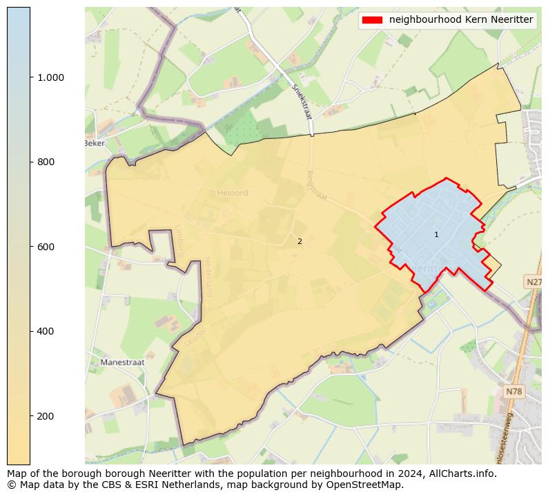 Image of the neighbourhood Kern Neeritter at the map. This image is used as introduction to this page. This page shows a lot of information about the population in the neighbourhood Kern Neeritter (such as the distribution by age groups of the residents, the composition of households, whether inhabitants are natives or Dutch with an immigration background, data about the houses (numbers, types, price development, use, type of property, ...) and more (car ownership, energy consumption, ...) based on open data from the Dutch Central Bureau of Statistics and various other sources!