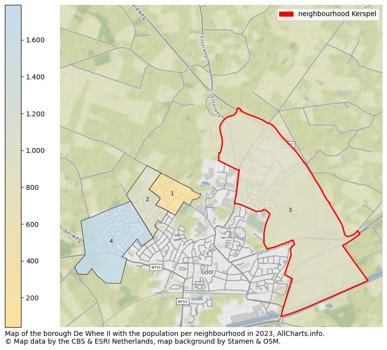 Map of the borough De Whee II with the population per neighbourhood in 2023. This page shows a lot of information about residents (such as the distribution by age groups, family composition, gender, native or Dutch with an immigration background, ...), homes (numbers, types, price development, use, type of property, ...) and more (car ownership, energy consumption, ...) based on open data from the Dutch Central Bureau of Statistics and various other sources!