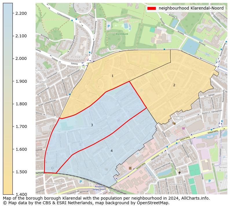 Image of the neighbourhood Klarendal-Noord at the map. This image is used as introduction to this page. This page shows a lot of information about the population in the neighbourhood Klarendal-Noord (such as the distribution by age groups of the residents, the composition of households, whether inhabitants are natives or Dutch with an immigration background, data about the houses (numbers, types, price development, use, type of property, ...) and more (car ownership, energy consumption, ...) based on open data from the Dutch Central Bureau of Statistics and various other sources!