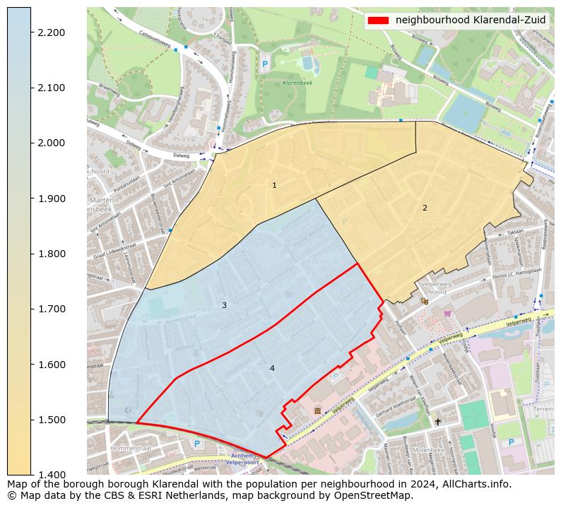 Image of the neighbourhood Klarendal-Zuid at the map. This image is used as introduction to this page. This page shows a lot of information about the population in the neighbourhood Klarendal-Zuid (such as the distribution by age groups of the residents, the composition of households, whether inhabitants are natives or Dutch with an immigration background, data about the houses (numbers, types, price development, use, type of property, ...) and more (car ownership, energy consumption, ...) based on open data from the Dutch Central Bureau of Statistics and various other sources!