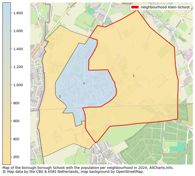 Image of the neighbourhood Klein-Schoot at the map. This image is used as introduction to this page. This page shows a lot of information about the population in the neighbourhood Klein-Schoot (such as the distribution by age groups of the residents, the composition of households, whether inhabitants are natives or Dutch with an immigration background, data about the houses (numbers, types, price development, use, type of property, ...) and more (car ownership, energy consumption, ...) based on open data from the Dutch Central Bureau of Statistics and various other sources!