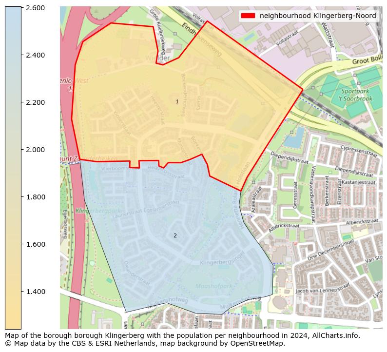 Image of the neighbourhood Klingerberg-Noord at the map. This image is used as introduction to this page. This page shows a lot of information about the population in the neighbourhood Klingerberg-Noord (such as the distribution by age groups of the residents, the composition of households, whether inhabitants are natives or Dutch with an immigration background, data about the houses (numbers, types, price development, use, type of property, ...) and more (car ownership, energy consumption, ...) based on open data from the Dutch Central Bureau of Statistics and various other sources!