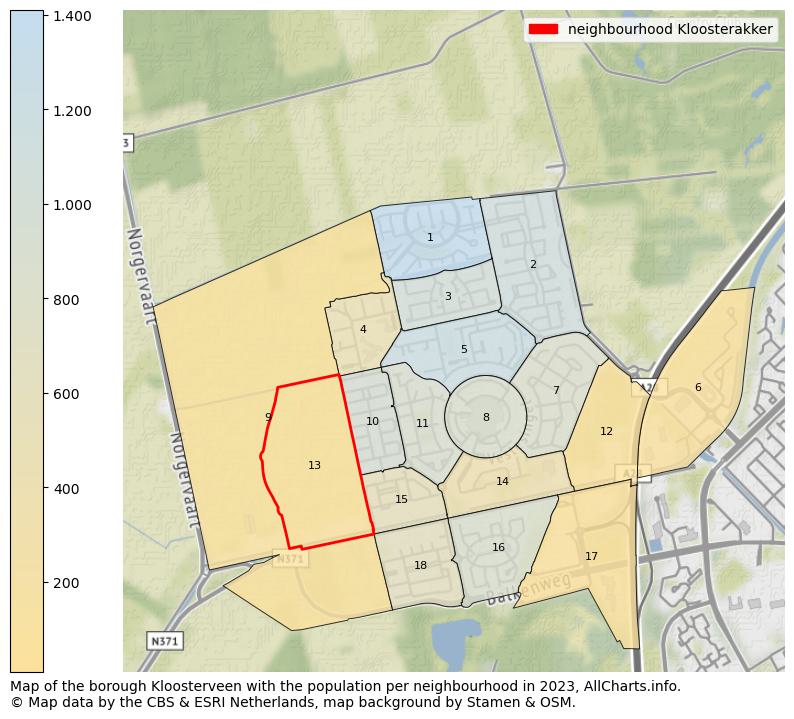 Map of the borough Kloosterveen with the population per neighbourhood in 2023. This page shows a lot of information about residents (such as the distribution by age groups, family composition, gender, native or Dutch with an immigration background, ...), homes (numbers, types, price development, use, type of property, ...) and more (car ownership, energy consumption, ...) based on open data from the Dutch Central Bureau of Statistics and various other sources!