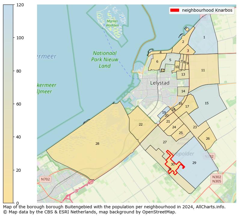 Image of the neighbourhood Knarbos at the map. This image is used as introduction to this page. This page shows a lot of information about the population in the neighbourhood Knarbos (such as the distribution by age groups of the residents, the composition of households, whether inhabitants are natives or Dutch with an immigration background, data about the houses (numbers, types, price development, use, type of property, ...) and more (car ownership, energy consumption, ...) based on open data from the Dutch Central Bureau of Statistics and various other sources!