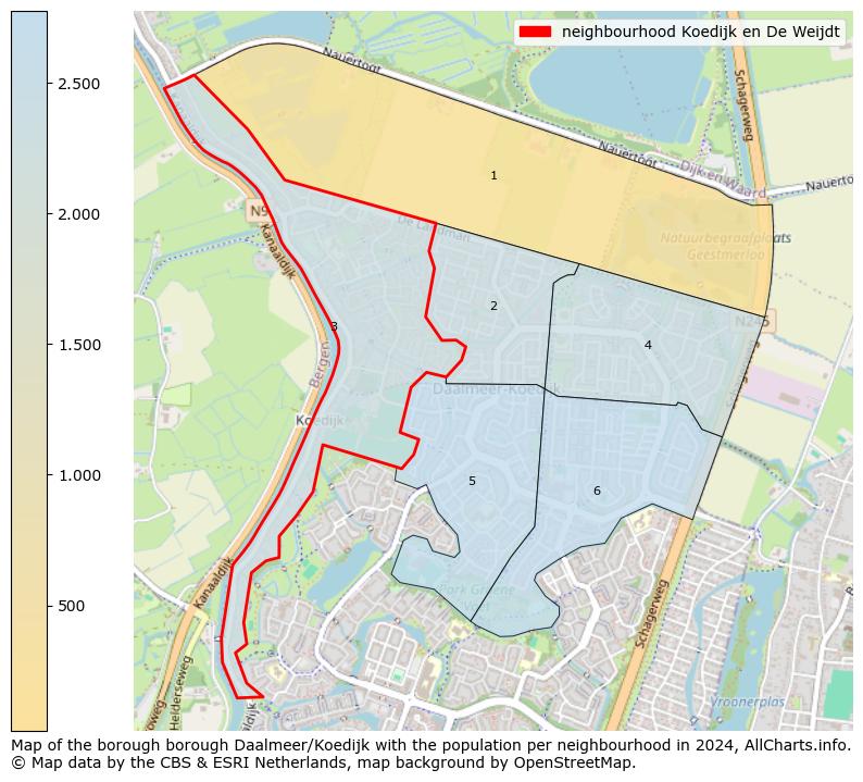 Image of the neighbourhood Koedijk en De Weijdt at the map. This image is used as introduction to this page. This page shows a lot of information about the population in the neighbourhood Koedijk en De Weijdt (such as the distribution by age groups of the residents, the composition of households, whether inhabitants are natives or Dutch with an immigration background, data about the houses (numbers, types, price development, use, type of property, ...) and more (car ownership, energy consumption, ...) based on open data from the Dutch Central Bureau of Statistics and various other sources!