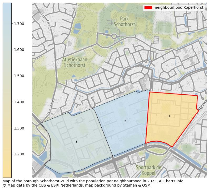 Map of the borough Schothorst-Zuid with the population per neighbourhood in 2023. This page shows a lot of information about residents (such as the distribution by age groups, family composition, gender, native or Dutch with an immigration background, ...), homes (numbers, types, price development, use, type of property, ...) and more (car ownership, energy consumption, ...) based on open data from the Dutch Central Bureau of Statistics and various other sources!