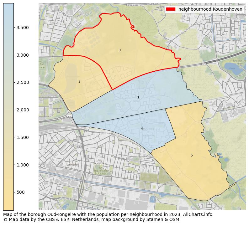 Map of the borough Oud-Tongelre with the population per neighbourhood in 2023. This page shows a lot of information about residents (such as the distribution by age groups, family composition, gender, native or Dutch with an immigration background, ...), homes (numbers, types, price development, use, type of property, ...) and more (car ownership, energy consumption, ...) based on open data from the Dutch Central Bureau of Statistics and various other sources!