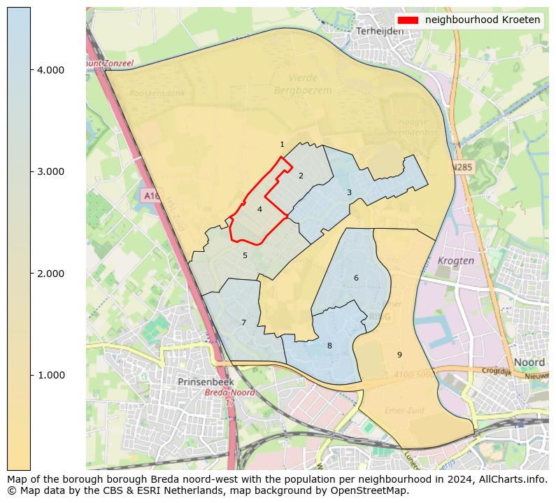 Image of the neighbourhood Kroeten at the map. This image is used as introduction to this page. This page shows a lot of information about the population in the neighbourhood Kroeten (such as the distribution by age groups of the residents, the composition of households, whether inhabitants are natives or Dutch with an immigration background, data about the houses (numbers, types, price development, use, type of property, ...) and more (car ownership, energy consumption, ...) based on open data from the Dutch Central Bureau of Statistics and various other sources!