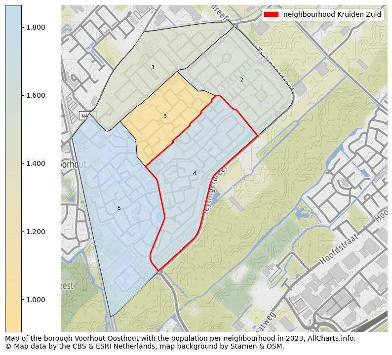 Map of the borough Voorhout Oosthout with the population per neighbourhood in 2023. This page shows a lot of information about residents (such as the distribution by age groups, family composition, gender, native or Dutch with an immigration background, ...), homes (numbers, types, price development, use, type of property, ...) and more (car ownership, energy consumption, ...) based on open data from the Dutch Central Bureau of Statistics and various other sources!