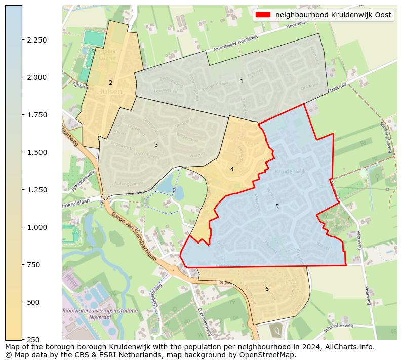 Image of the neighbourhood Kruidenwijk Oost at the map. This image is used as introduction to this page. This page shows a lot of information about the population in the neighbourhood Kruidenwijk Oost (such as the distribution by age groups of the residents, the composition of households, whether inhabitants are natives or Dutch with an immigration background, data about the houses (numbers, types, price development, use, type of property, ...) and more (car ownership, energy consumption, ...) based on open data from the Dutch Central Bureau of Statistics and various other sources!