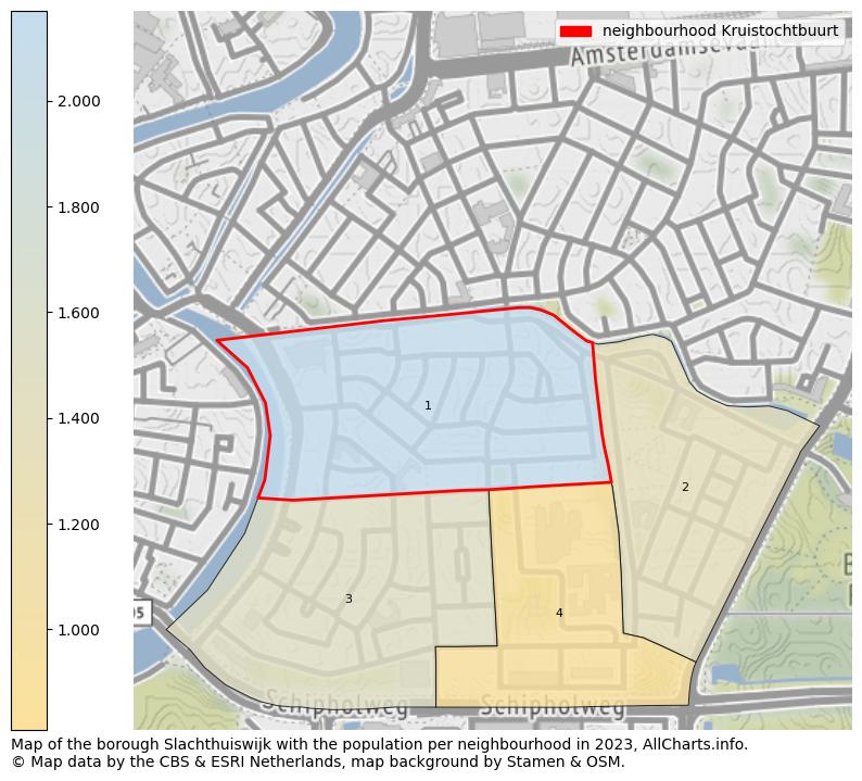Map of the borough Slachthuiswijk with the population per neighbourhood in 2023. This page shows a lot of information about residents (such as the distribution by age groups, family composition, gender, native or Dutch with an immigration background, ...), homes (numbers, types, price development, use, type of property, ...) and more (car ownership, energy consumption, ...) based on open data from the Dutch Central Bureau of Statistics and various other sources!