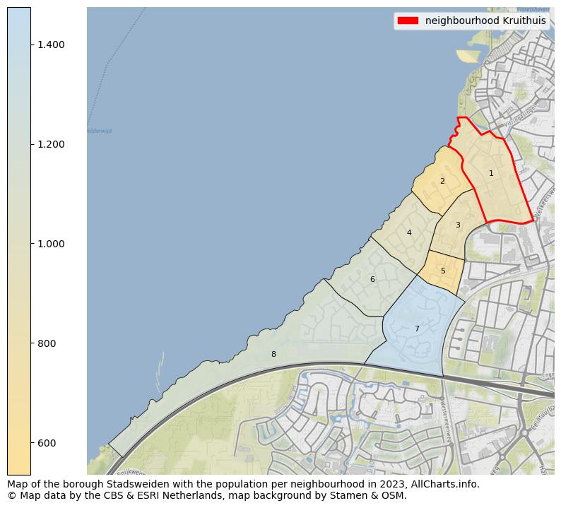 Map of the borough Stadsweiden with the population per neighbourhood in 2023. This page shows a lot of information about residents (such as the distribution by age groups, family composition, gender, native or Dutch with an immigration background, ...), homes (numbers, types, price development, use, type of property, ...) and more (car ownership, energy consumption, ...) based on open data from the Dutch Central Bureau of Statistics and various other sources!