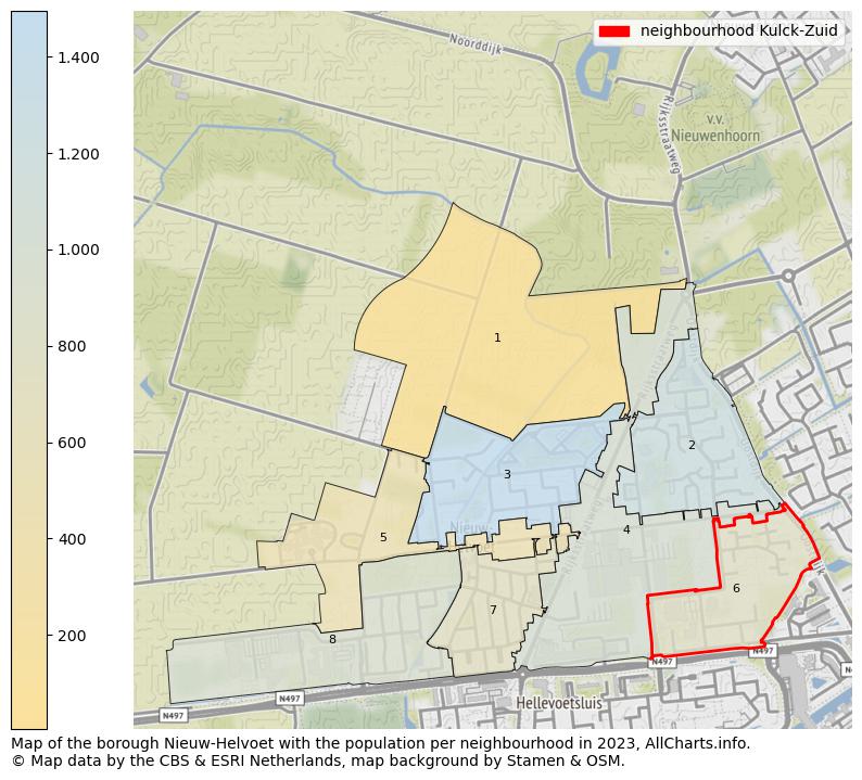 Map of the borough Nieuw-Helvoet with the population per neighbourhood in 2023. This page shows a lot of information about residents (such as the distribution by age groups, family composition, gender, native or Dutch with an immigration background, ...), homes (numbers, types, price development, use, type of property, ...) and more (car ownership, energy consumption, ...) based on open data from the Dutch Central Bureau of Statistics and various other sources!