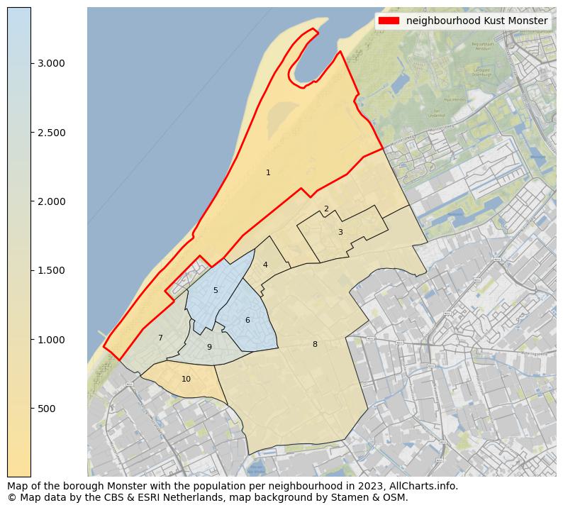 Map of the borough Monster with the population per neighbourhood in 2023. This page shows a lot of information about residents (such as the distribution by age groups, family composition, gender, native or Dutch with an immigration background, ...), homes (numbers, types, price development, use, type of property, ...) and more (car ownership, energy consumption, ...) based on open data from the Dutch Central Bureau of Statistics and various other sources!