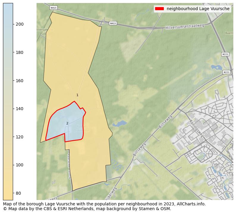 Map of the borough Lage Vuursche with the population per neighbourhood in 2023. This page shows a lot of information about residents (such as the distribution by age groups, family composition, gender, native or Dutch with an immigration background, ...), homes (numbers, types, price development, use, type of property, ...) and more (car ownership, energy consumption, ...) based on open data from the Dutch Central Bureau of Statistics and various other sources!