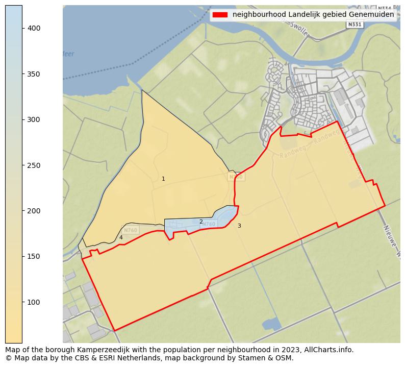 Map of the borough Kamperzeedijk with the population per neighbourhood in 2023. This page shows a lot of information about residents (such as the distribution by age groups, family composition, gender, native or Dutch with an immigration background, ...), homes (numbers, types, price development, use, type of property, ...) and more (car ownership, energy consumption, ...) based on open data from the Dutch Central Bureau of Statistics and various other sources!