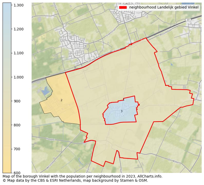 Map of the borough Vinkel with the population per neighbourhood in 2023. This page shows a lot of information about residents (such as the distribution by age groups, family composition, gender, native or Dutch with an immigration background, ...), homes (numbers, types, price development, use, type of property, ...) and more (car ownership, energy consumption, ...) based on open data from the Dutch Central Bureau of Statistics and various other sources!