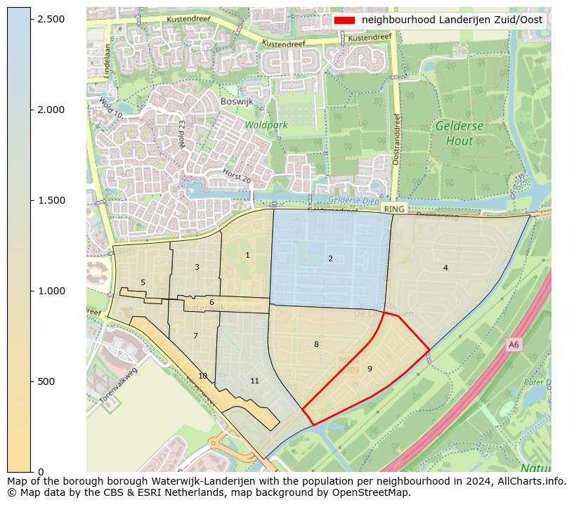 Image of the neighbourhood Landerijen Zuid/Oost at the map. This image is used as introduction to this page. This page shows a lot of information about the population in the neighbourhood Landerijen Zuid/Oost (such as the distribution by age groups of the residents, the composition of households, whether inhabitants are natives or Dutch with an immigration background, data about the houses (numbers, types, price development, use, type of property, ...) and more (car ownership, energy consumption, ...) based on open data from the Dutch Central Bureau of Statistics and various other sources!