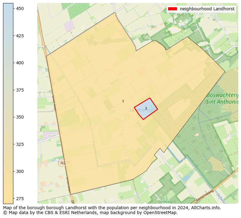 Image of the neighbourhood Landhorst at the map. This image is used as introduction to this page. This page shows a lot of information about the population in the neighbourhood Landhorst (such as the distribution by age groups of the residents, the composition of households, whether inhabitants are natives or Dutch with an immigration background, data about the houses (numbers, types, price development, use, type of property, ...) and more (car ownership, energy consumption, ...) based on open data from the Dutch Central Bureau of Statistics and various other sources!