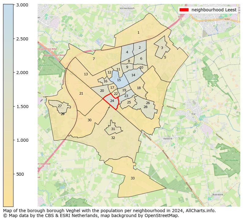 Image of the neighbourhood Leest at the map. This image is used as introduction to this page. This page shows a lot of information about the population in the neighbourhood Leest (such as the distribution by age groups of the residents, the composition of households, whether inhabitants are natives or Dutch with an immigration background, data about the houses (numbers, types, price development, use, type of property, ...) and more (car ownership, energy consumption, ...) based on open data from the Dutch Central Bureau of Statistics and various other sources!