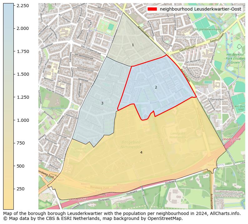 Image of the neighbourhood Leusderkwartier-Oost at the map. This image is used as introduction to this page. This page shows a lot of information about the population in the neighbourhood Leusderkwartier-Oost (such as the distribution by age groups of the residents, the composition of households, whether inhabitants are natives or Dutch with an immigration background, data about the houses (numbers, types, price development, use, type of property, ...) and more (car ownership, energy consumption, ...) based on open data from the Dutch Central Bureau of Statistics and various other sources!