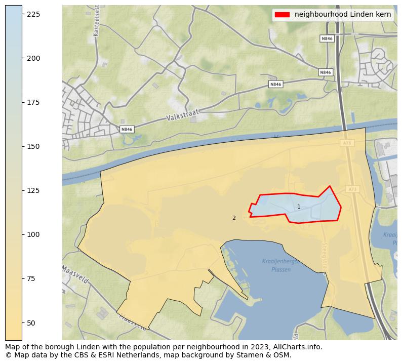 Map of the borough Linden with the population per neighbourhood in 2023. This page shows a lot of information about residents (such as the distribution by age groups, family composition, gender, native or Dutch with an immigration background, ...), homes (numbers, types, price development, use, type of property, ...) and more (car ownership, energy consumption, ...) based on open data from the Dutch Central Bureau of Statistics and various other sources!